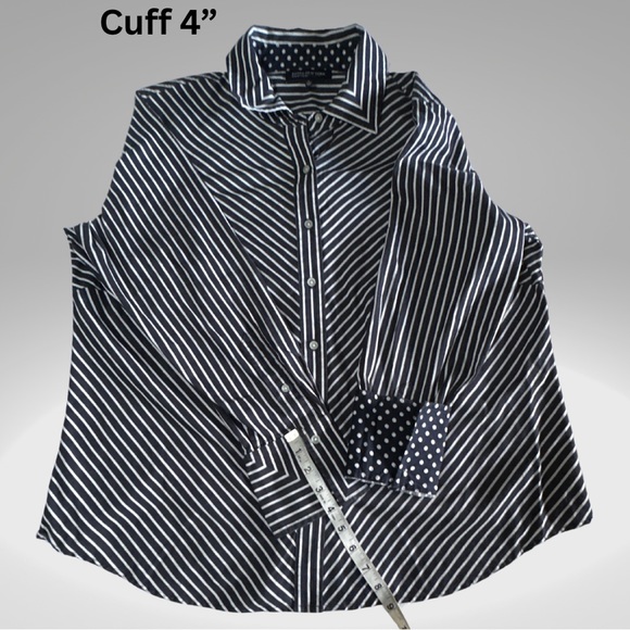 Jones New York Signature Woman Striped Long Sleeve Button Up with Collar Blouse - Picture 12 of 17